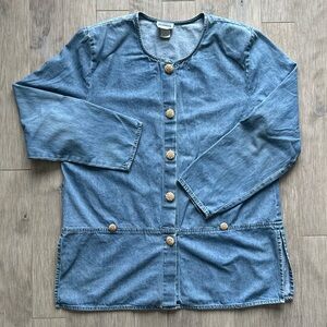 Vintage Denim Blue Button Down Shirt Size 14